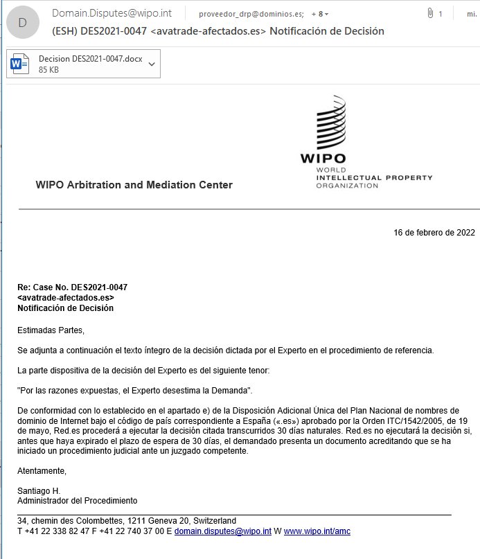 La OMPI (Organización Mundial del Copyright) desestima la demanda de los abogados de AVATRADE del bufete LINKLATERS