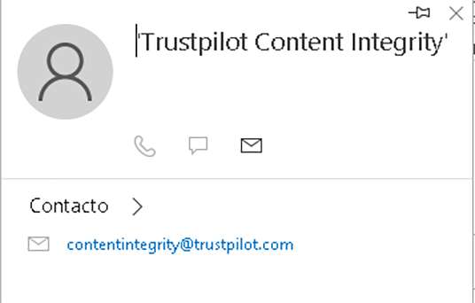 Email de Trustpilot en donde mandar nuestras pruebas